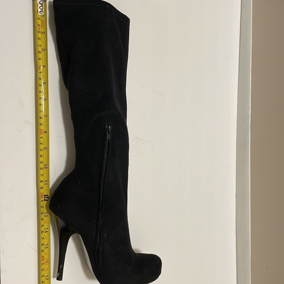 Bebe faux suede black stiletto heel tall pull on glam night out boots size 6 - Picture 7 of 7